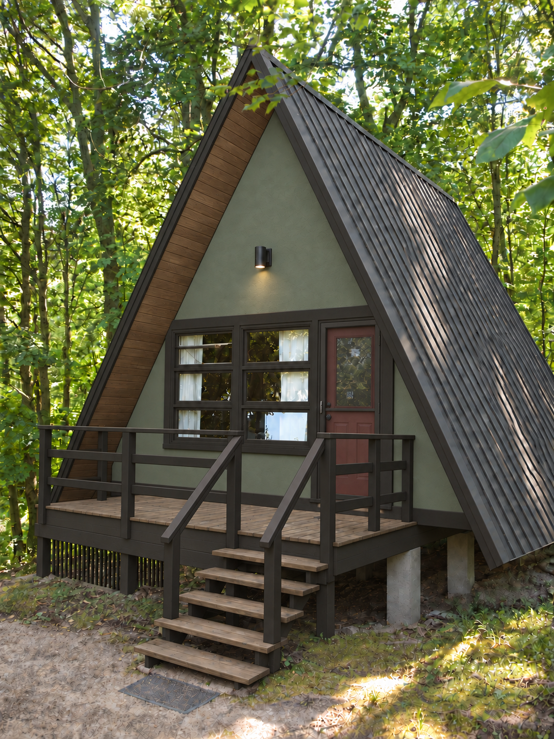 Forest & oxblood cabin with steel roofing
